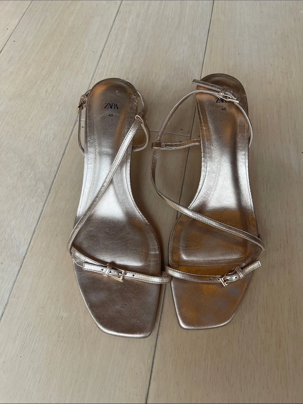 ZARA Metallic Rose Gold Strappy Heeled Sandals